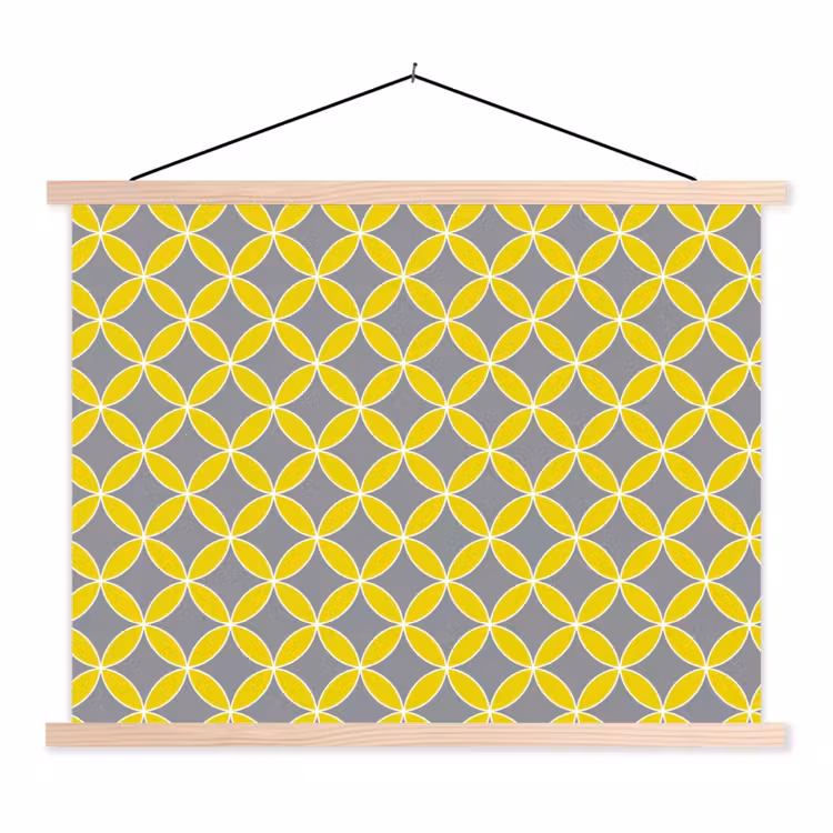 Geometrisch - Cirkels - Modern - Grijs - Geel textielposter latten blank klein 122 -3d