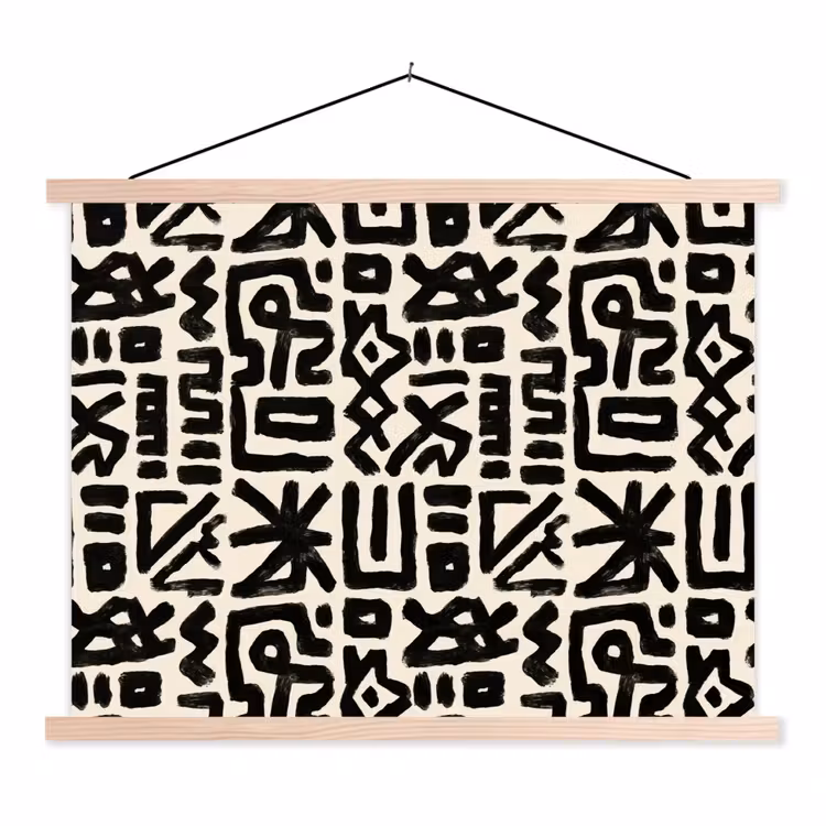 Geometrisch - Figuren - Zwart textielposter latten blank klein 122 -3d
