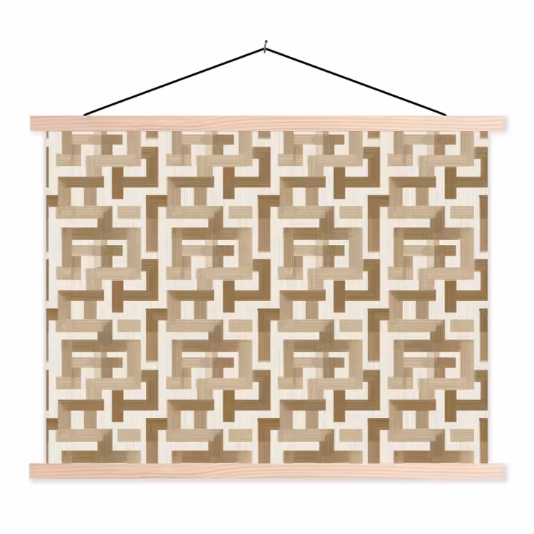 Geometrisch - Retro - Bruin textielposter latten blank klein 122 -3d