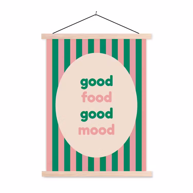 Gestreept - Quote - Ovaal - Roze textielposter latten blank klein -3d