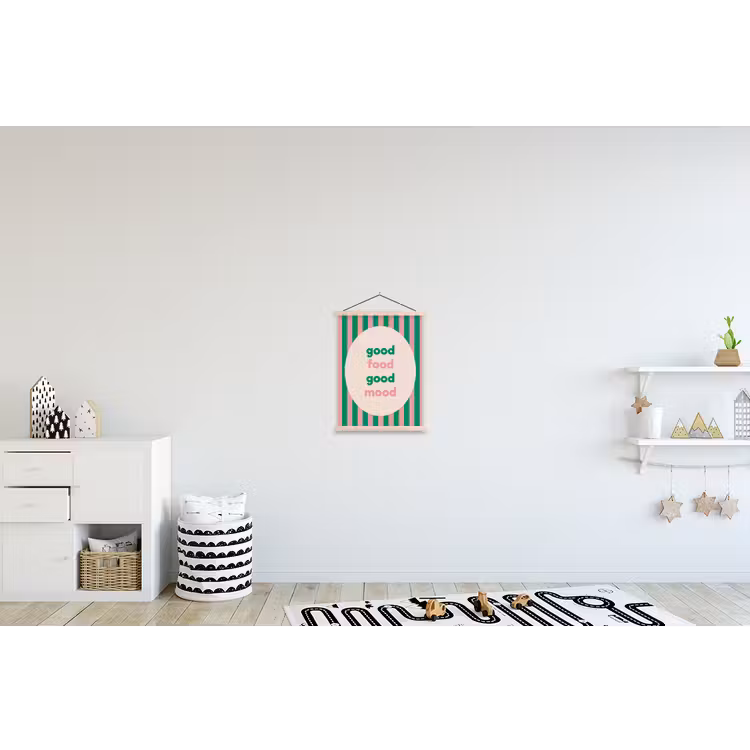 Gestreept - Quote - Ovaal - Roze textielposter latten blank klein -kinderkamer