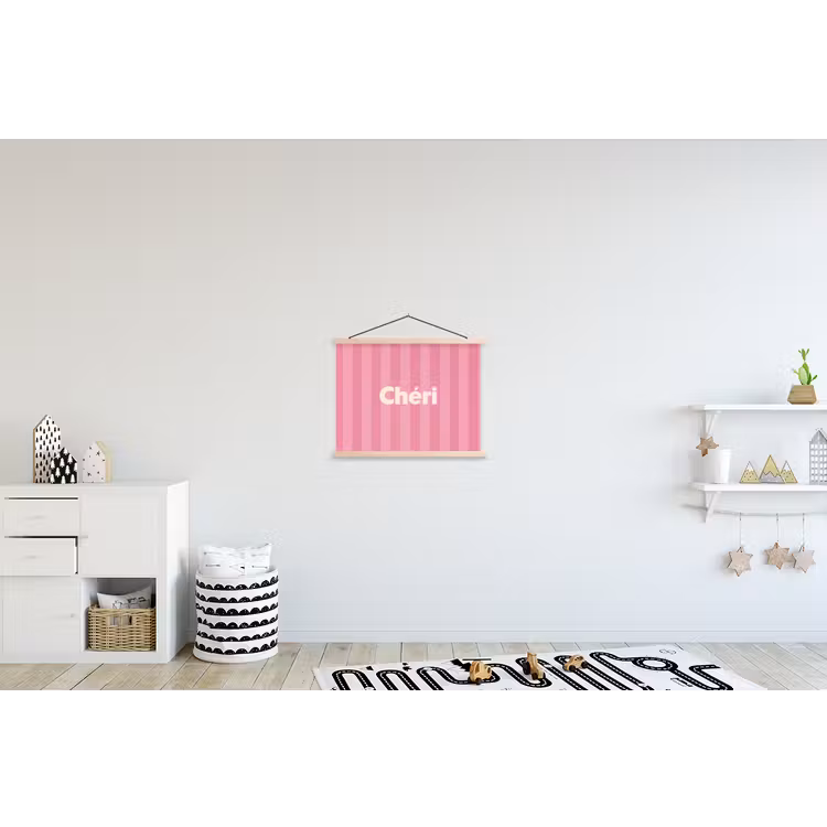 Gestreept - Roze - Chéri textielposter latten blank klein -kinderkamer