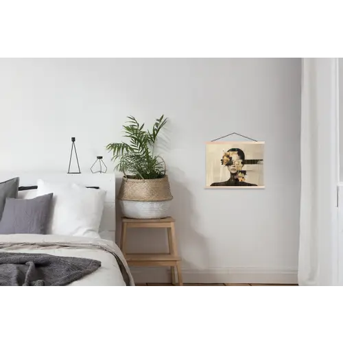 Gezicht - Bloemen - Zwart - Vrouw textielposter latten blank klein -woonkamer