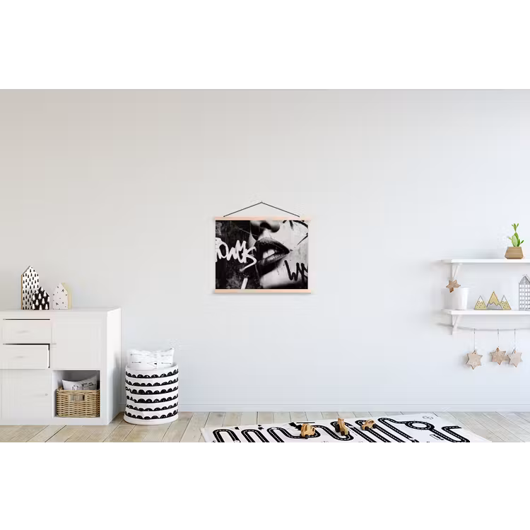 Gezicht - Mond - Graffiti - Zwart textielposter latten blank klein -kinderkamer
