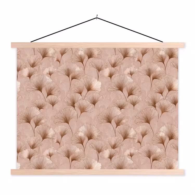 Ginkgo - Patroon - Roze textielposter latten blank klein 122 -3d