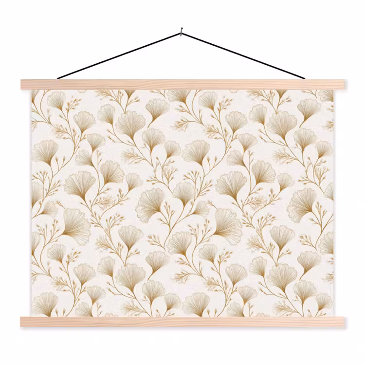 Ginkgo - Takken - Goud textielposter latten blank klein 122 -3d