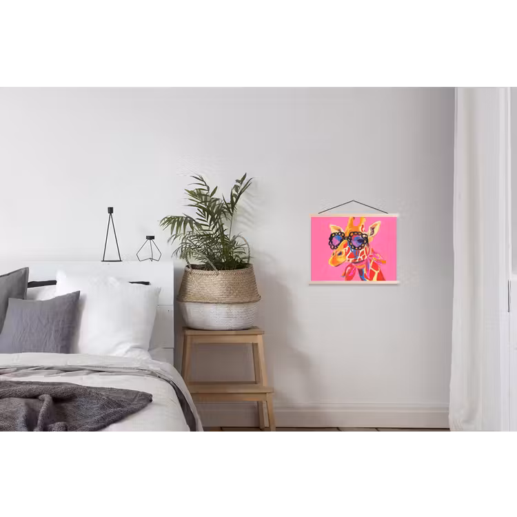 Giraf - Roze - Bril - Sjaal textielposter latten blank klein -woonkamer