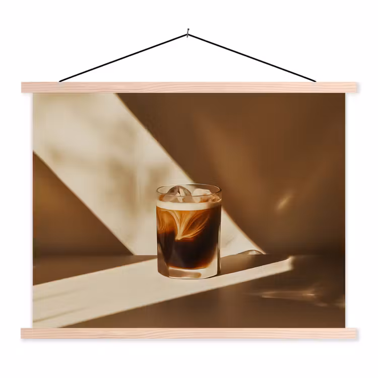 Glas - Ijskoffie - Schaduw - Bruin textielposter latten blank klein -3d