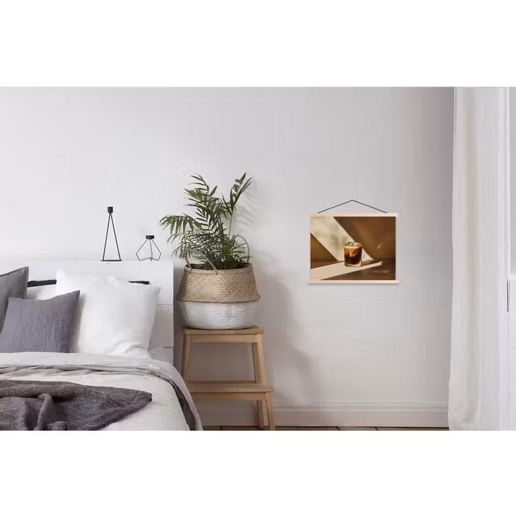 Glas - Ijskoffie - Schaduw - Bruin textielposter latten blank klein -woonkamer