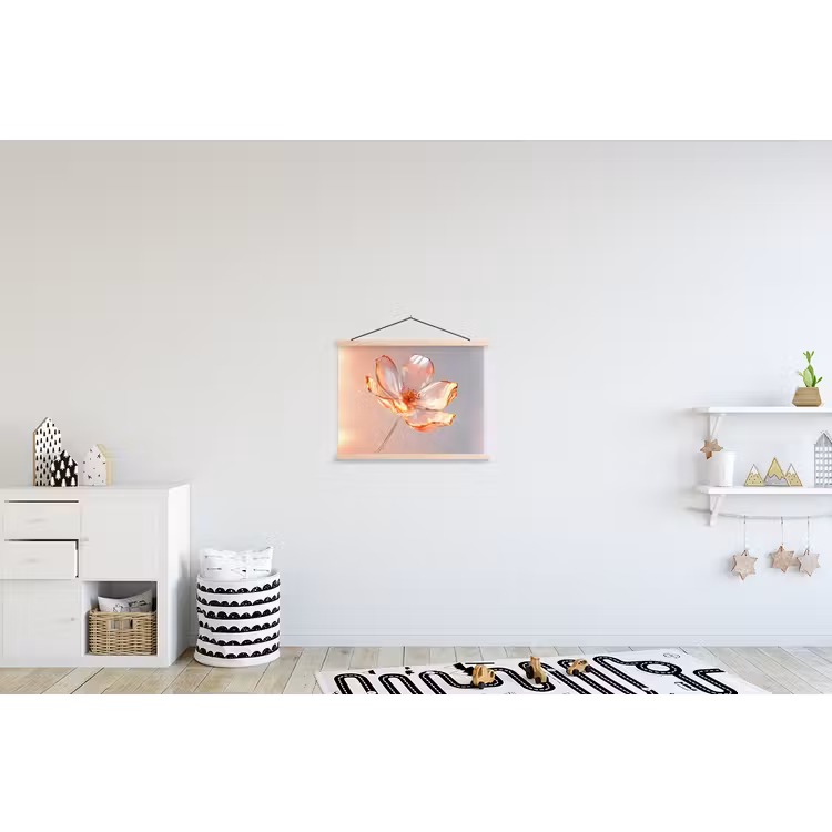 Glazen - Bloem - Roze textielposter latten blank klein -kinderkamer