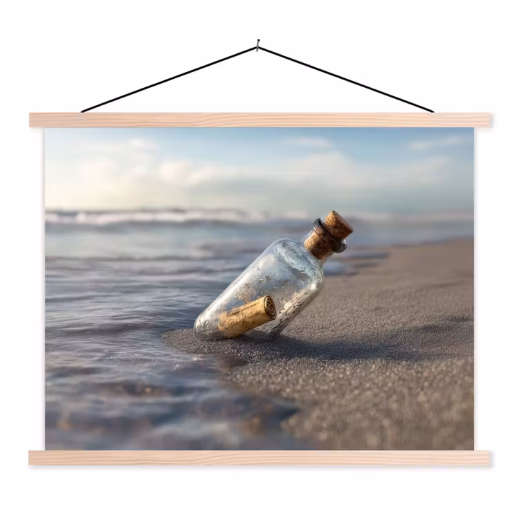 Glazenfles - Post - Zee - Zand textielposter latten blank klein -3d