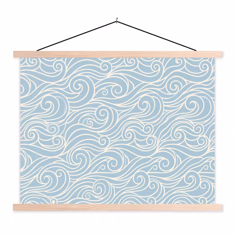 Golf - Abstract - Natuur - Modern - Blauw textielposter latten blank klein -3d