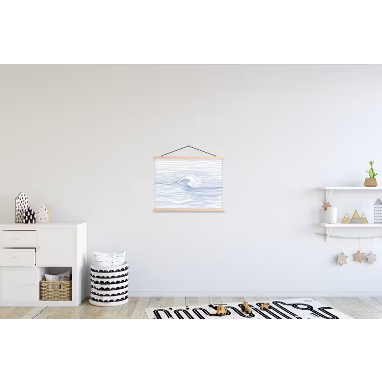Golf - Brekende - Natuur - Minimalistisch - Blauw textielposter latten blank klein -kinderkamer