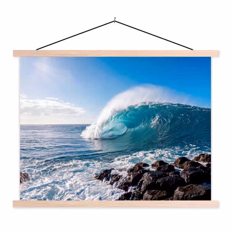 Golf - Oceaan - Brekend - Water - Blauw textielposter latten blank klein -3d
