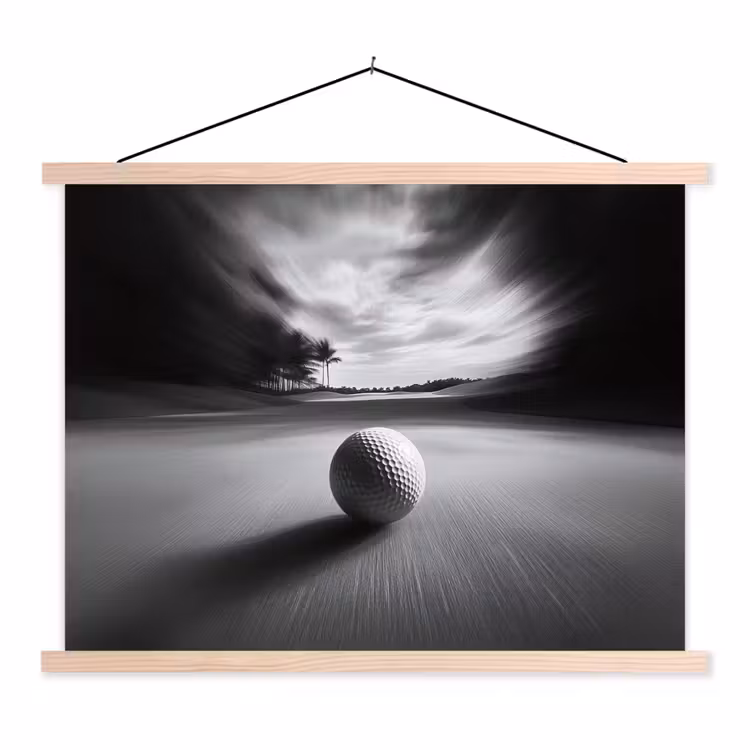 Golfbal - Wazig - Zwart textielposter latten blank klein -3d