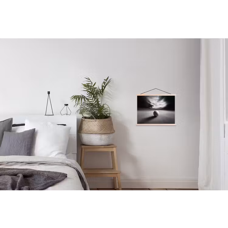 Golfbal - Wazig - Zwart textielposter latten blank klein -woonkamer