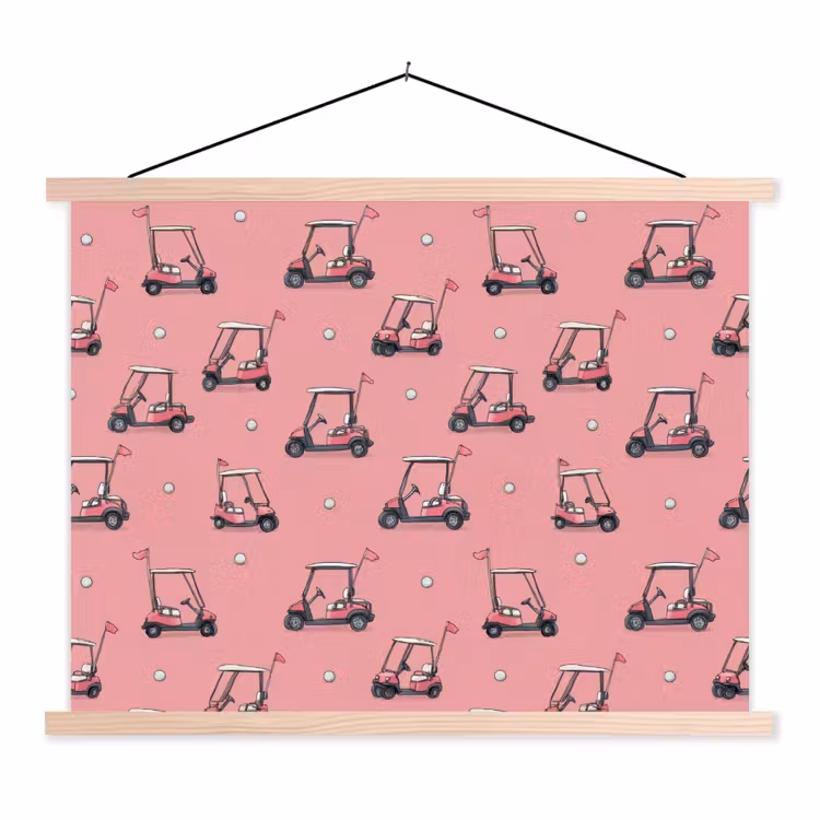 Golfkar - Retro - Roze textielposter latten blank klein 122 -3d