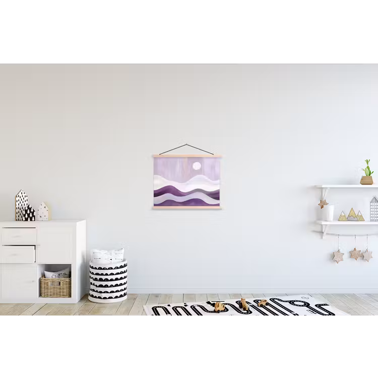 Golven - Heuvels - Abstract - Paars textielposter latten blank klein -kinderkamer