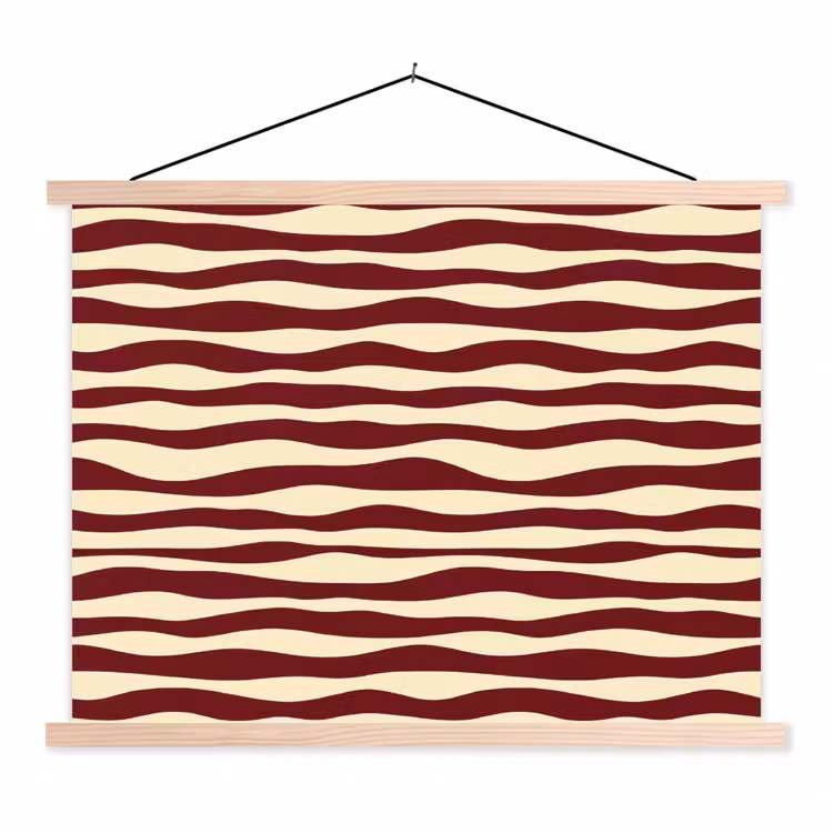 Golven - Rood - Patroon - Crème textielposter latten blank klein 122 -3d