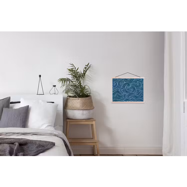 Golven - Spiraal - Water - Abstract - Blauw textielposter latten blank klein -woonkamer