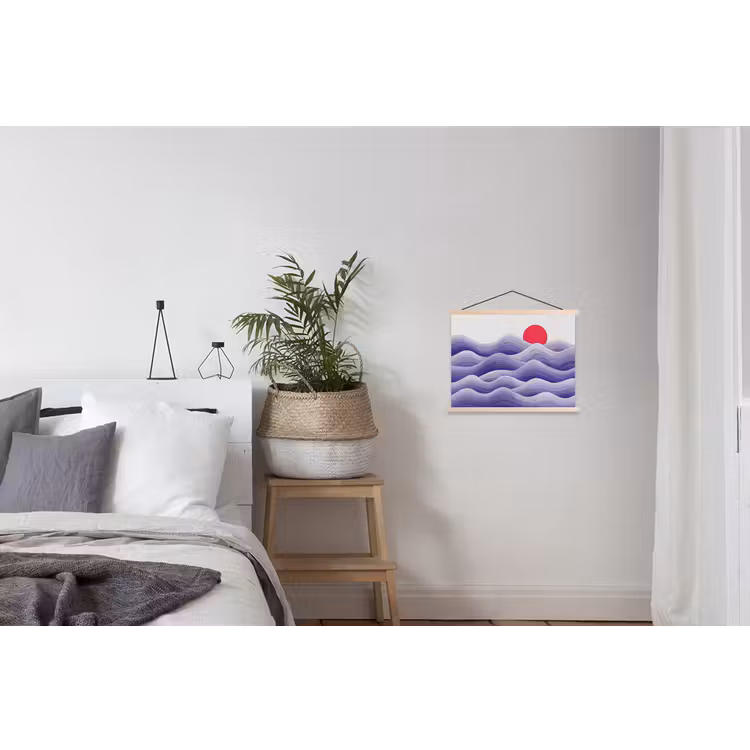 Golven - Zon - Natuur - Abstract - Rood textielposter latten blank klein -woonkamer