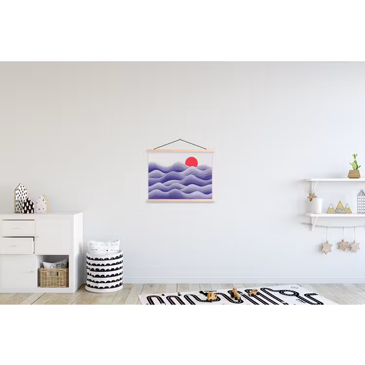 Golven - Zon - Natuur - Abstract - Rood textielposter latten blank klein -kinderkamer