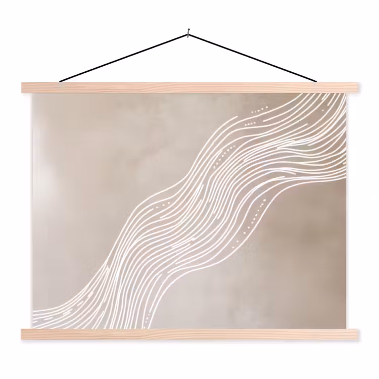 Golvende lijnen - Vloeiend - Zandkleurig textielposter latten blank klein -3d