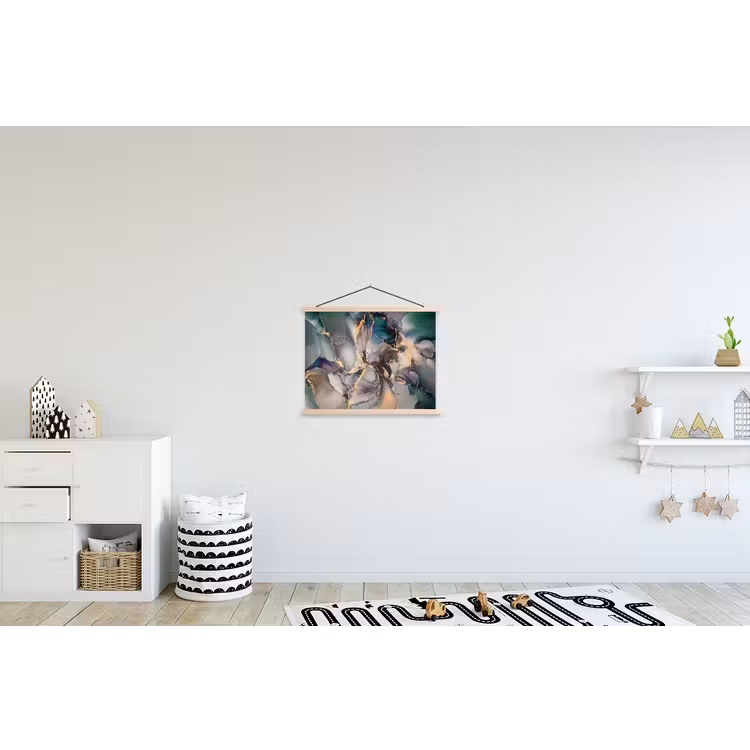 Goud - Blauw - Marmer textielposter latten blank klein -kinderkamer