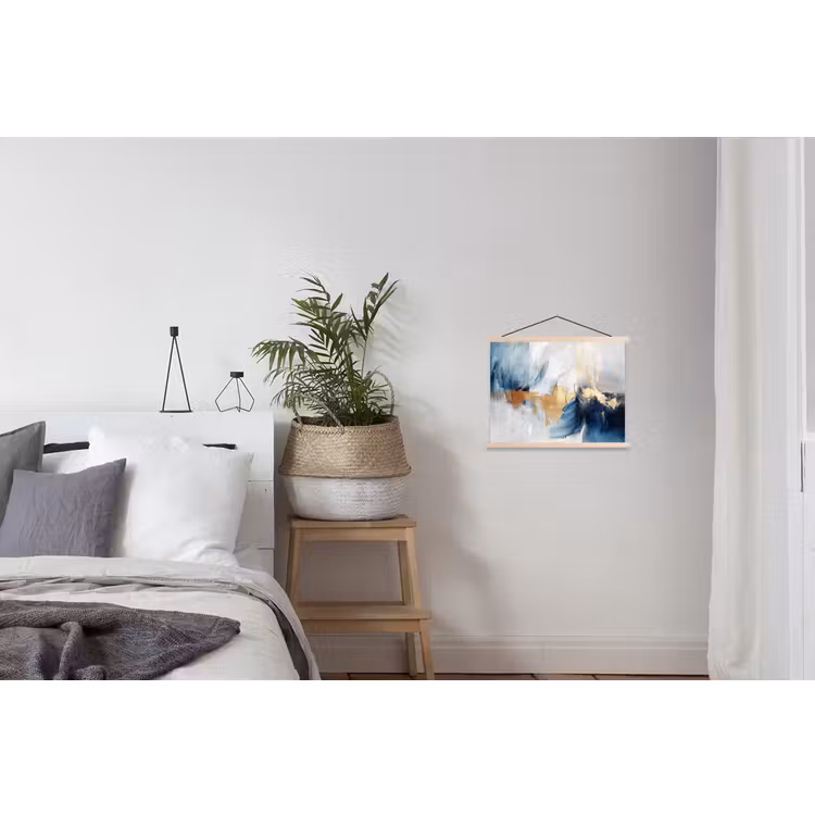 Goud - Blauw - Watercolor - Kunst - Modern textielposter latten blank klein -woonkamer