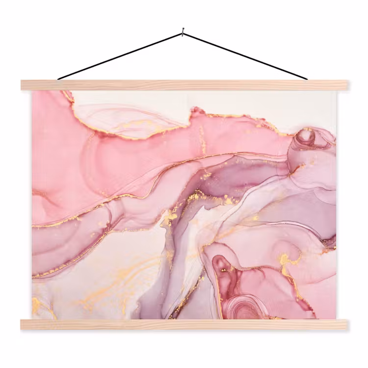 Goud - Marmer - Roze textielposter latten blank klein -3d