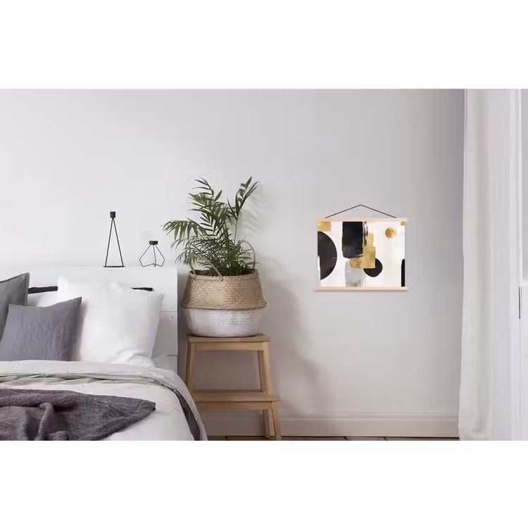 Goud - Rechthoeken - Cirkels - Abstract textielposter latten blank klein -woonkamer