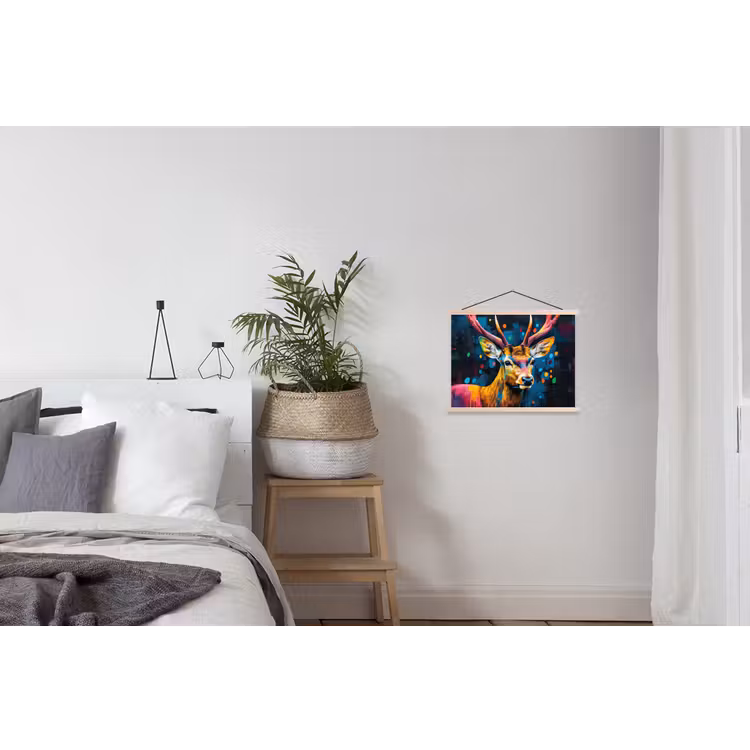 Graffiti - Hert - Dier - Kleurrijk textielposter latten blank klein -woonkamer