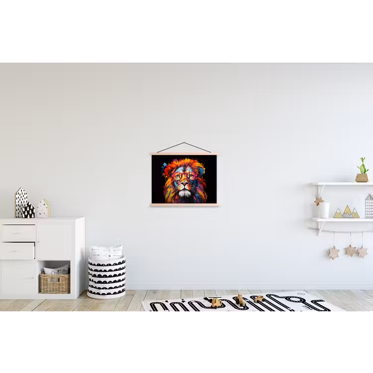 Graffiti - Leeuw - Bril - Zwart textielposter latten blank klein -kinderkamer