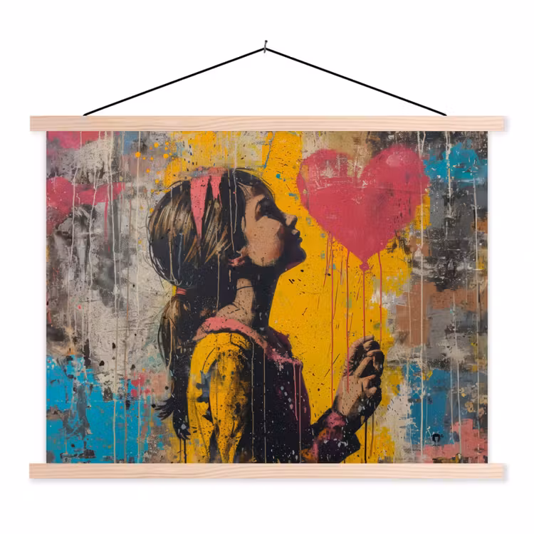 Graffiti - Meisje - Ballon - Street art textielposter latten blank klein -3d