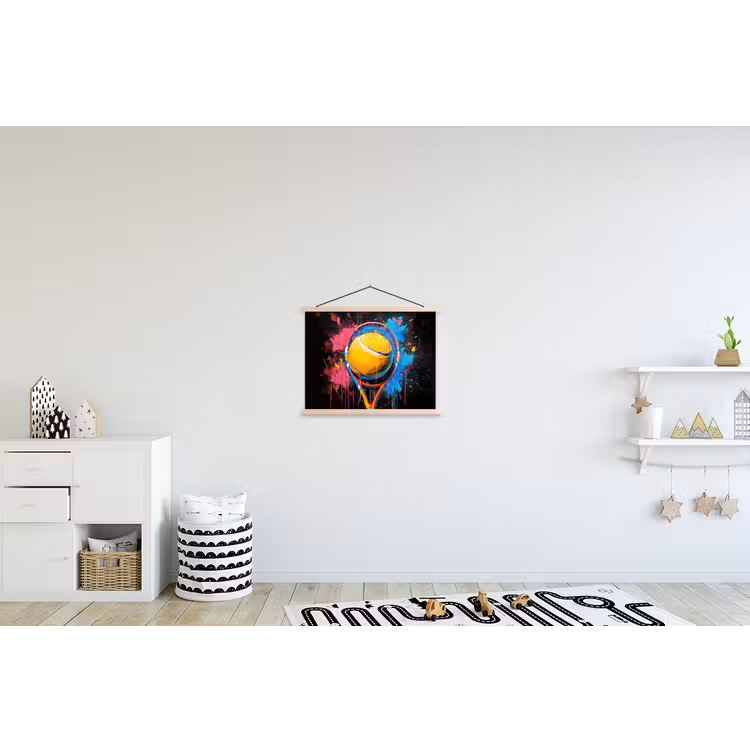 Graffiti - Tennis - Sport - Racket textielposter latten blank klein -kinderkamer
