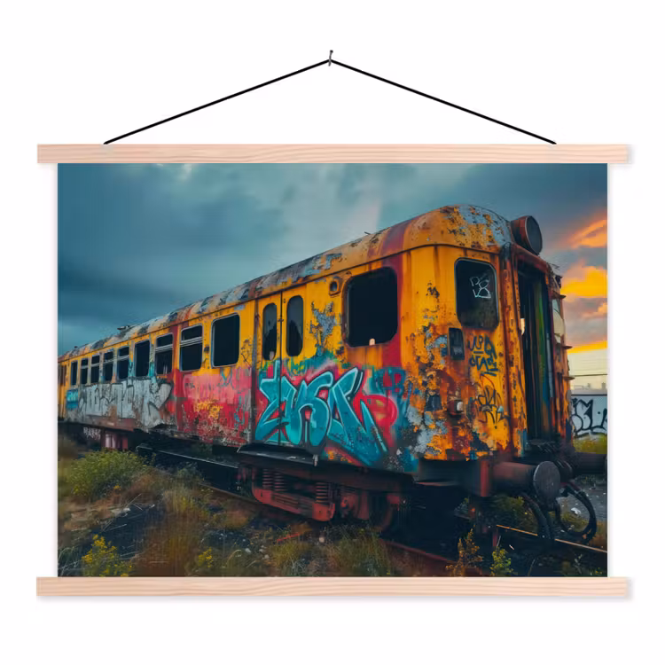 Graffiti - Trein - Street art - Verlaten textielposter latten blank klein -3d