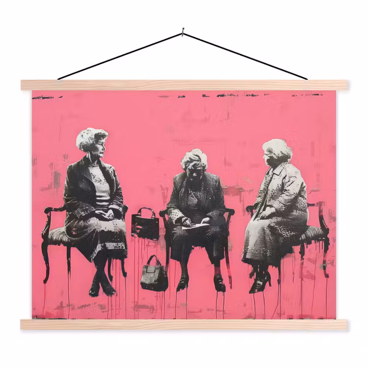 Graffiti - Vintage - Zwart - Street art - Roze - Banksy textielposter latten blank klein -3d