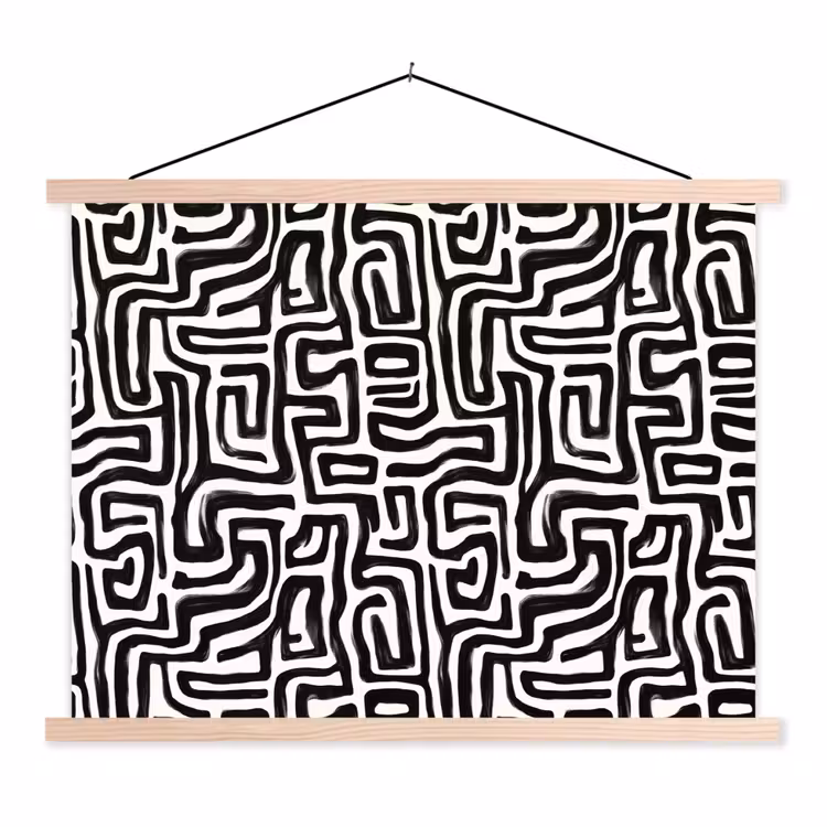 Grafisch - Lijnen - Zwart - Wit textielposter latten blank klein 122 -3d
