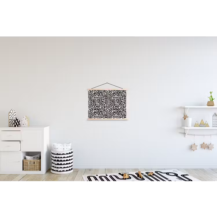 Grafisch - Lijnen - Zwart - Wit textielposter latten blank klein 122 -kinderkamer