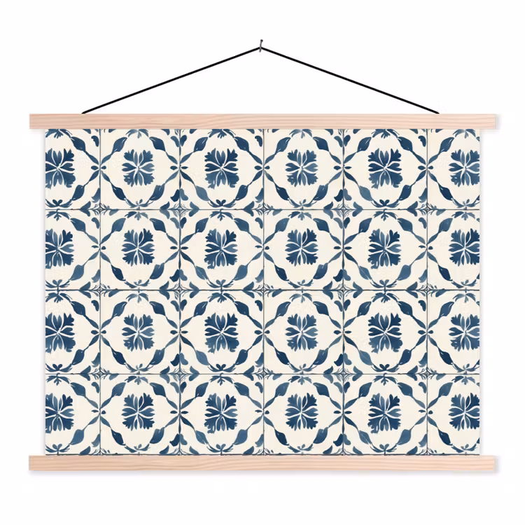 Grafisch - Tegel - Blauw textielposter latten blank klein 122 -3d