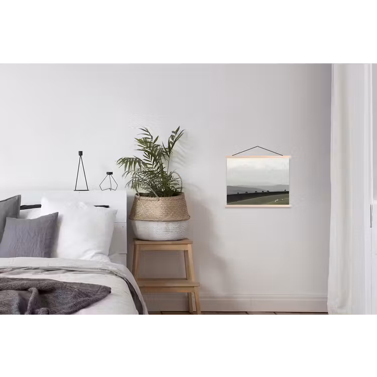 Grijs - Berg - Paarden textielposter latten blank klein -woonkamer