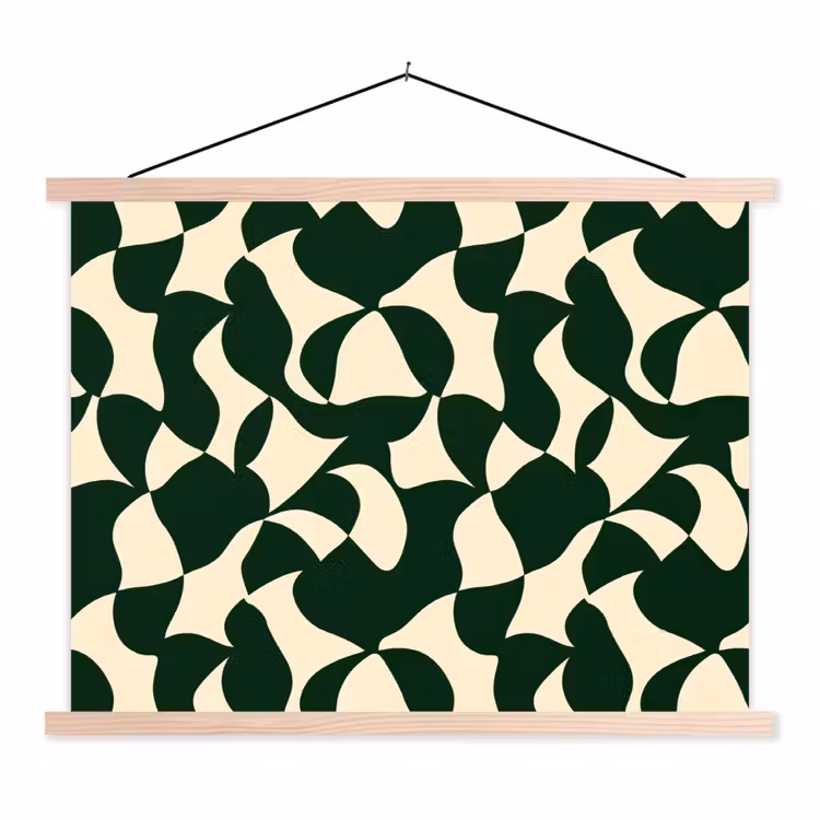 Groen - Organische vlakken - Crème textielposter latten blank klein 122 -3d