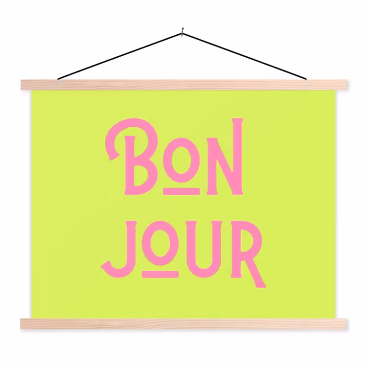 Groen - Roze bonjour - art-deco textielposter latten blank klein -3d