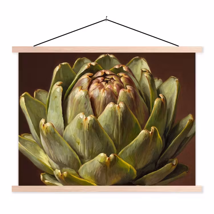 Schoolplaat - Groente - Artisjok - Groen - Groente - Artisjok - Groen textielposter latten blank klein