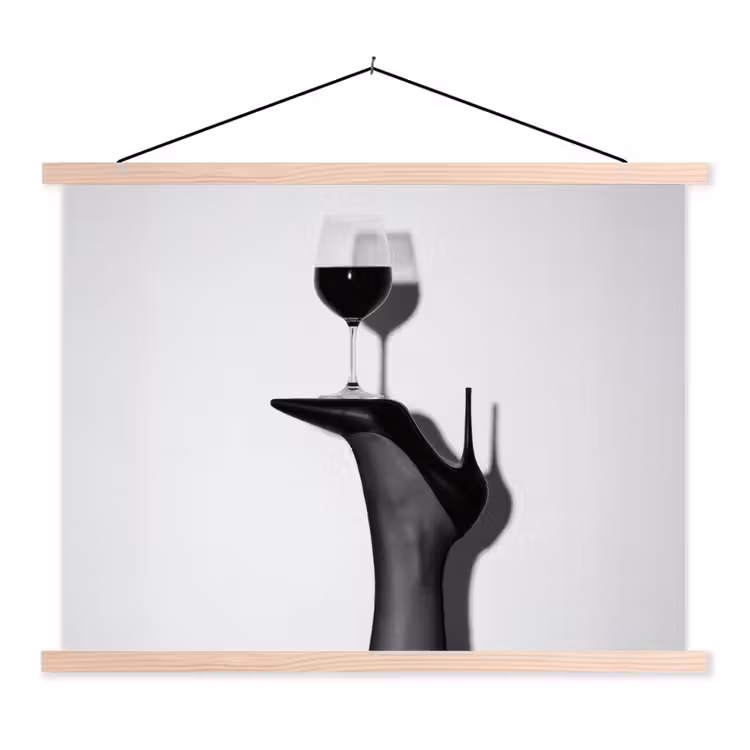 Hak - Wijn - Minimalistisch - Zwart textielposter latten blank klein -3d
