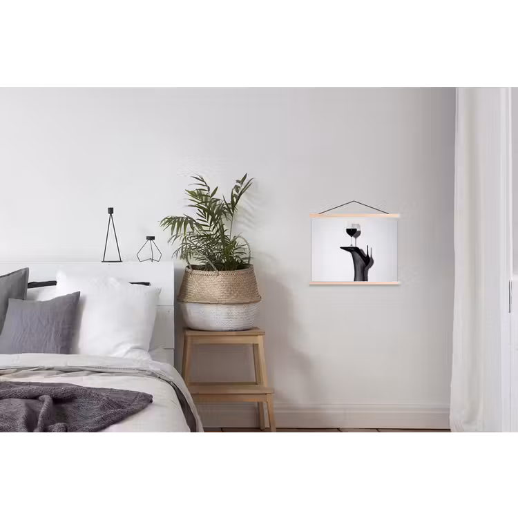 Hak - Wijn - Minimalistisch - Zwart textielposter latten blank klein -woonkamer