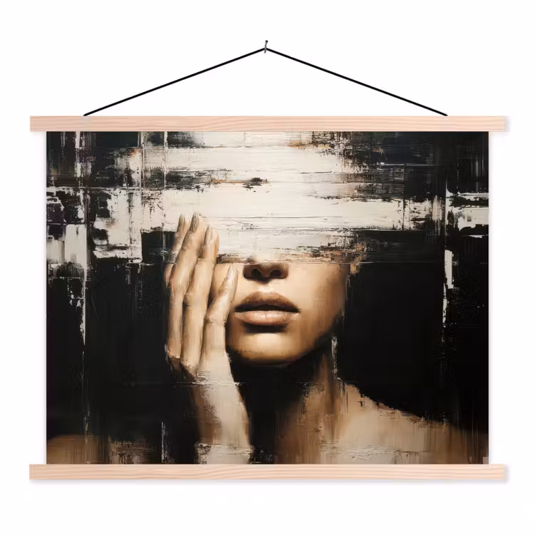 Hand - Gezicht - Strepen - Abstract textielposter latten blank klein -3d