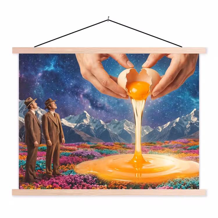 Schoolplaat - Handen - Ei - Surrealisme - Handen - Ei - Surrealisme textielposter latten blank klein