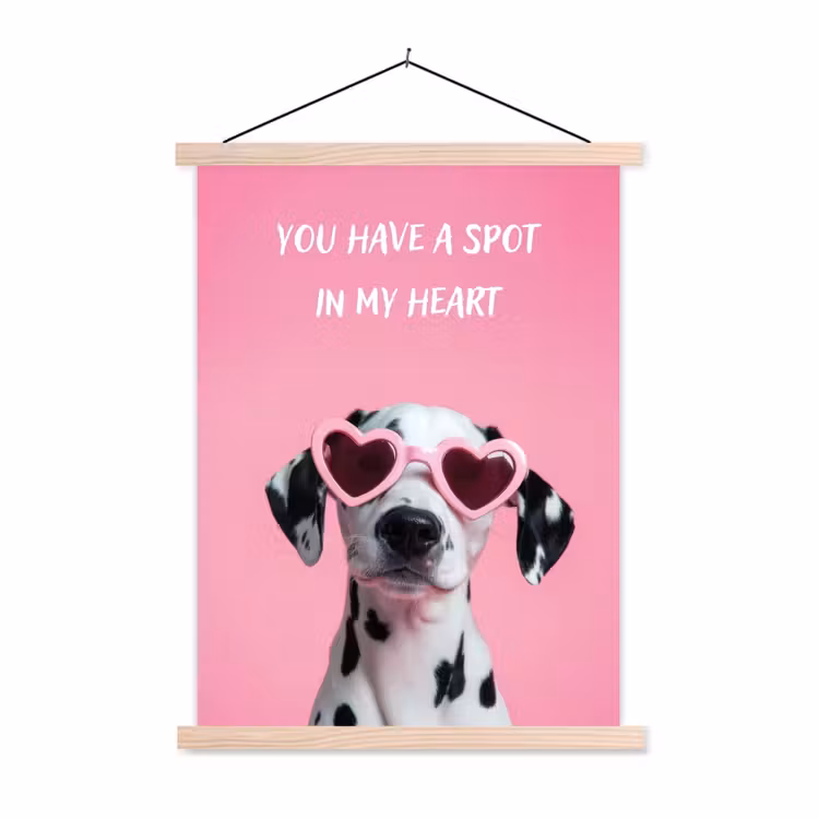 Hartjes - Hond - Valentijn - Roze textielposter latten blank klein -3d