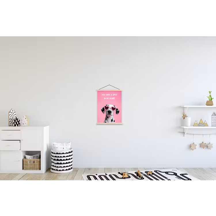 Hartjes - Hond - Valentijn - Roze textielposter latten blank klein -kinderkamer